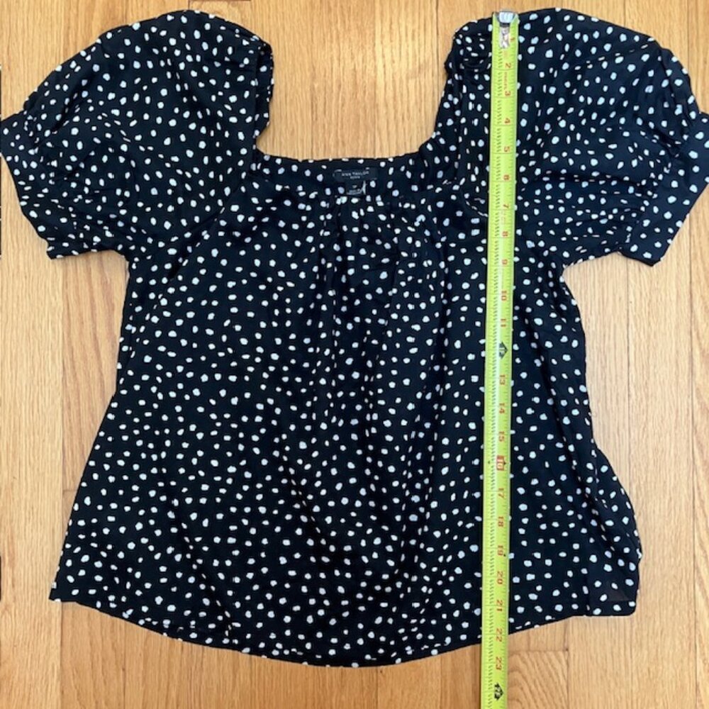NWT Ann Taylor Black with white dots puff sleeve blouse SP - Picture 6 of 6